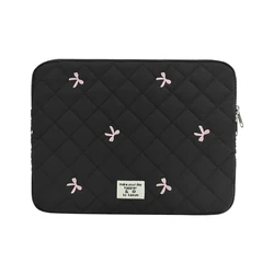 Elegant Bow Embroidery Laptop and Tablet Sleeve Case - Soft Protective Cover for 13 to 16 Inch Devices (Black)