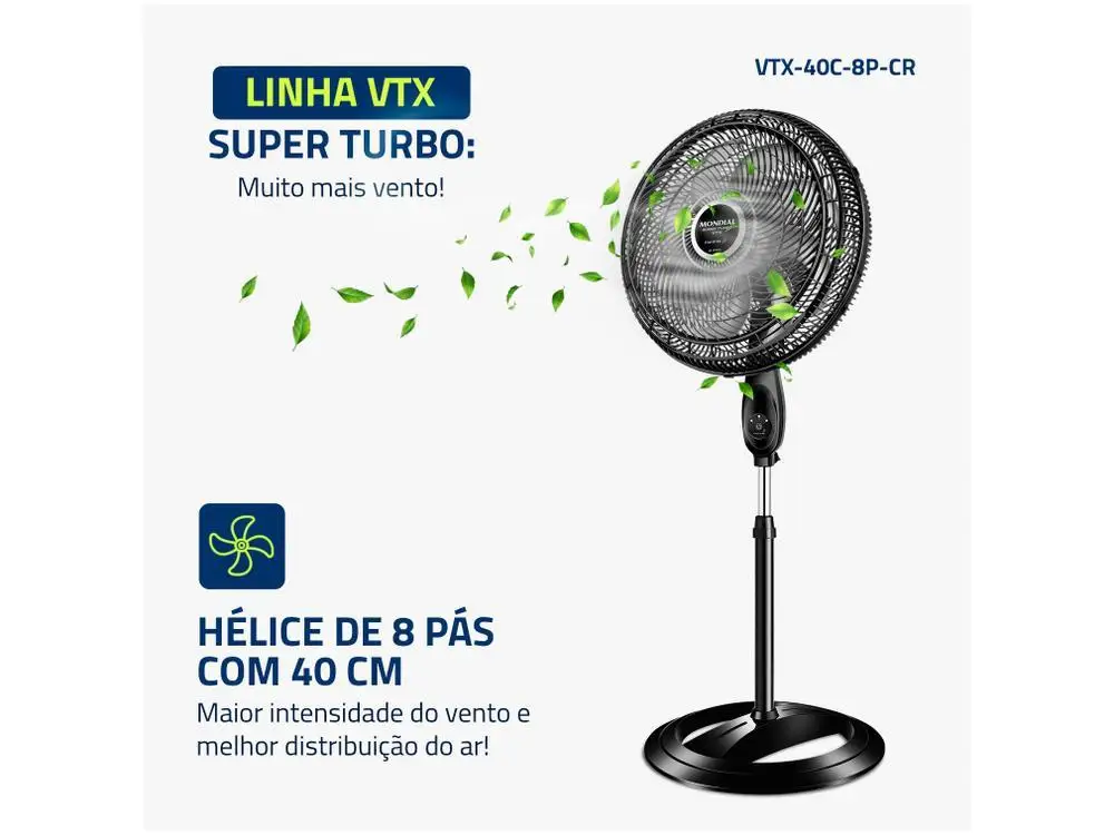 Ventilador de Coluna Mondial VTX-40C-8P-CR 40cm - 110V 3