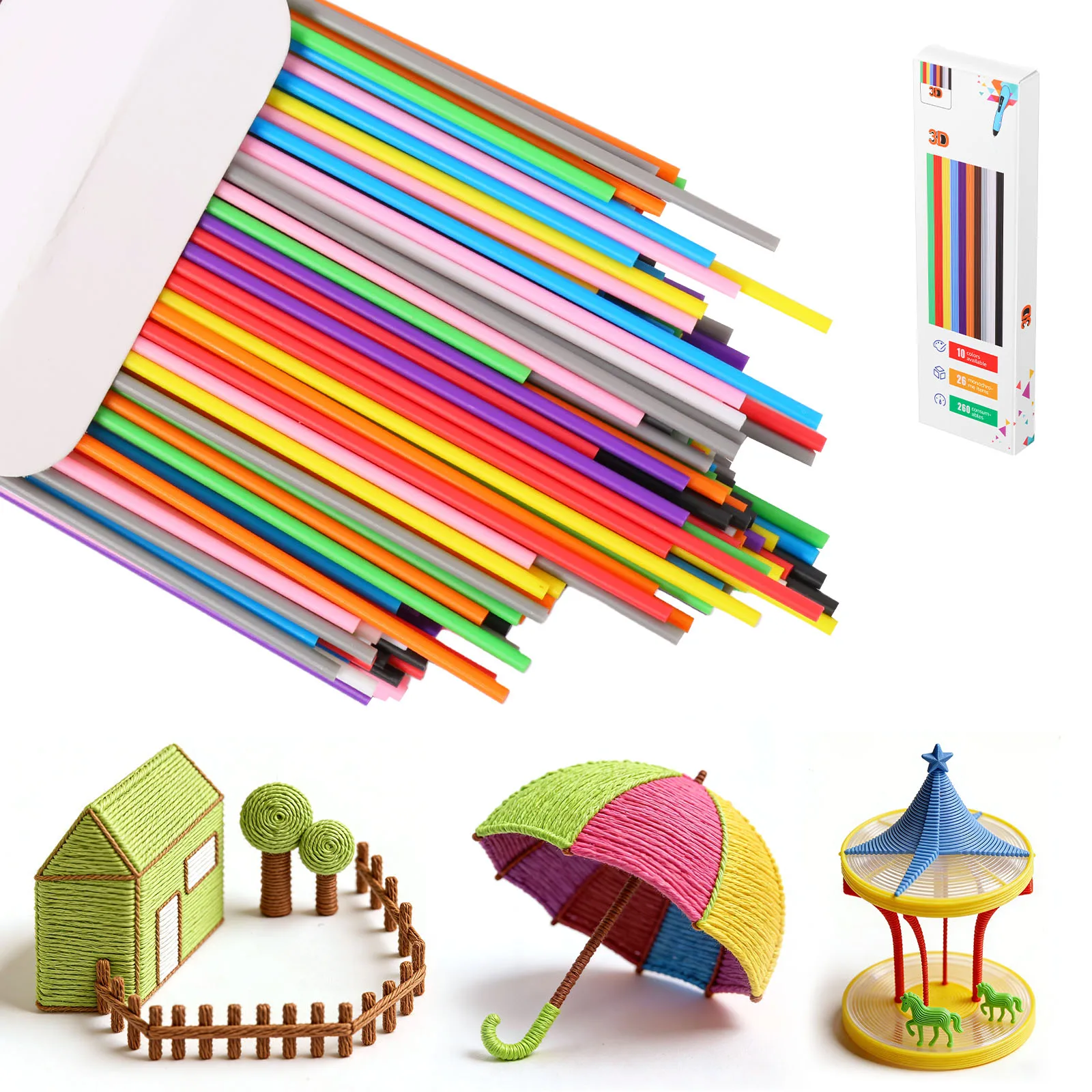260/560Pcs 3D 펜 필라멘트 리필 10/20 색상 1.75mm PCL 저온 안전 3D 펜 필라멘트 공예 어린이 생일 선물