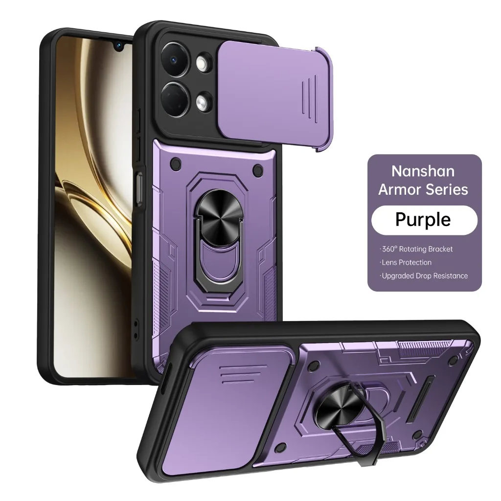Durable Armor Phone Case with 360° Ring Holder & Slide Camera Protection