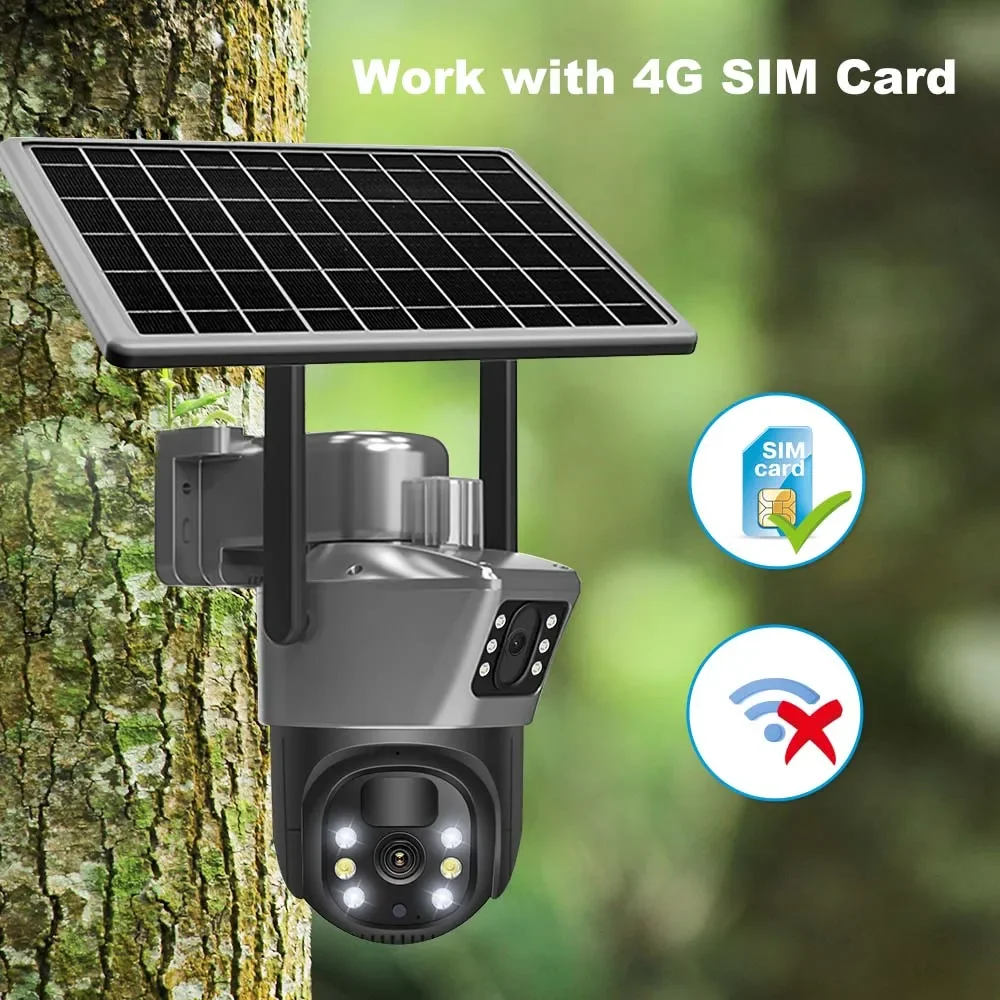 S143ad329d87d41ac88327de874e73d565 4K 8MP 4G Sim Card Solar Battery Camera Outdoor Wireless WiFi IP Cam Dual Lens Dual Screen Security Protection Surveillance CCTV