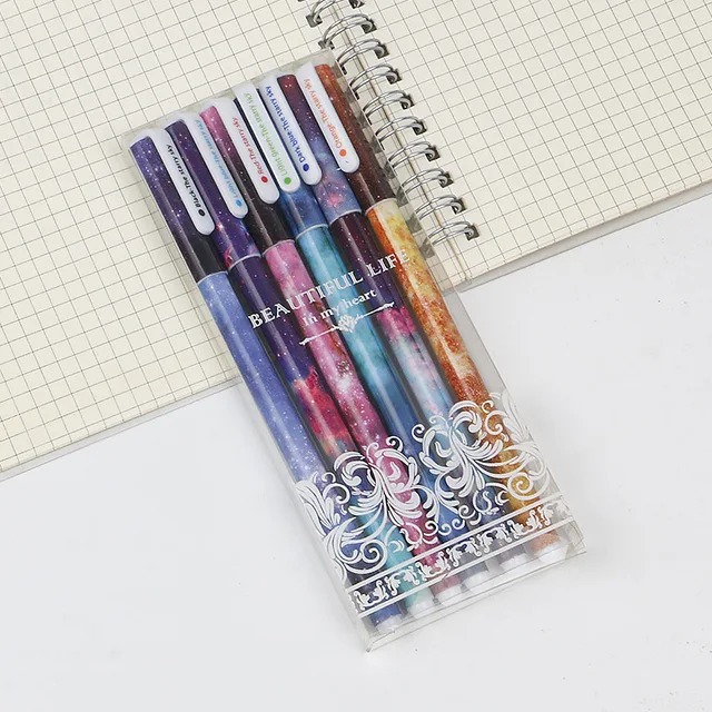 30 Pcs (5 Set 6 Colors) Anime Printing Rod Color Gel Pen Set Cute Small Floral 6 Colors Small Fresh Boxed Water Pen 0.38mm