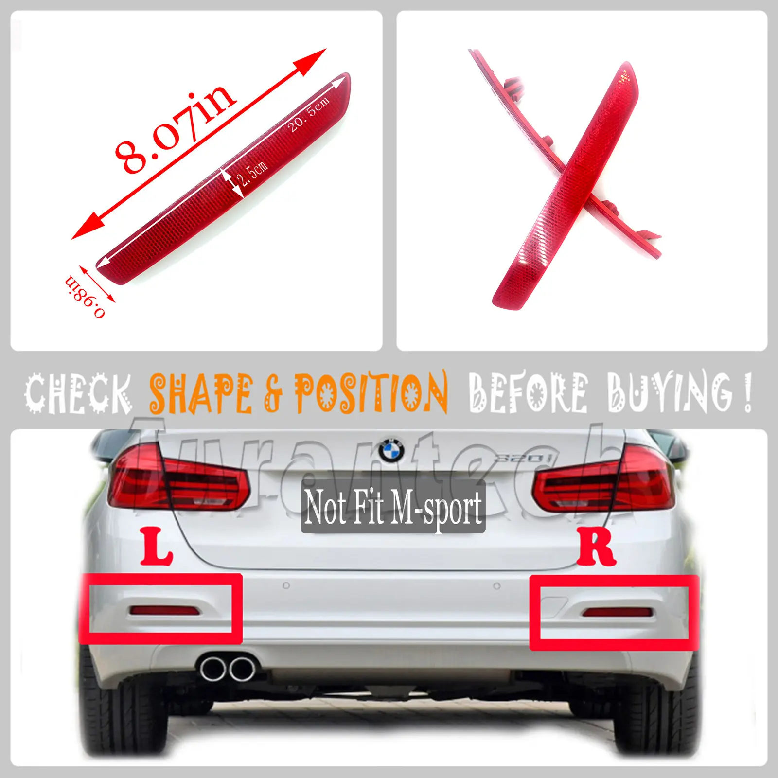 Per La Parte Posteriore Del Riflettore Sinistra Destra 16-18 Bmw3 F30/F31 Lci 316D 318Dx 320I 320Ix 328D 328I 328Ix 330D 335D 335I Sinistra Lato Destr