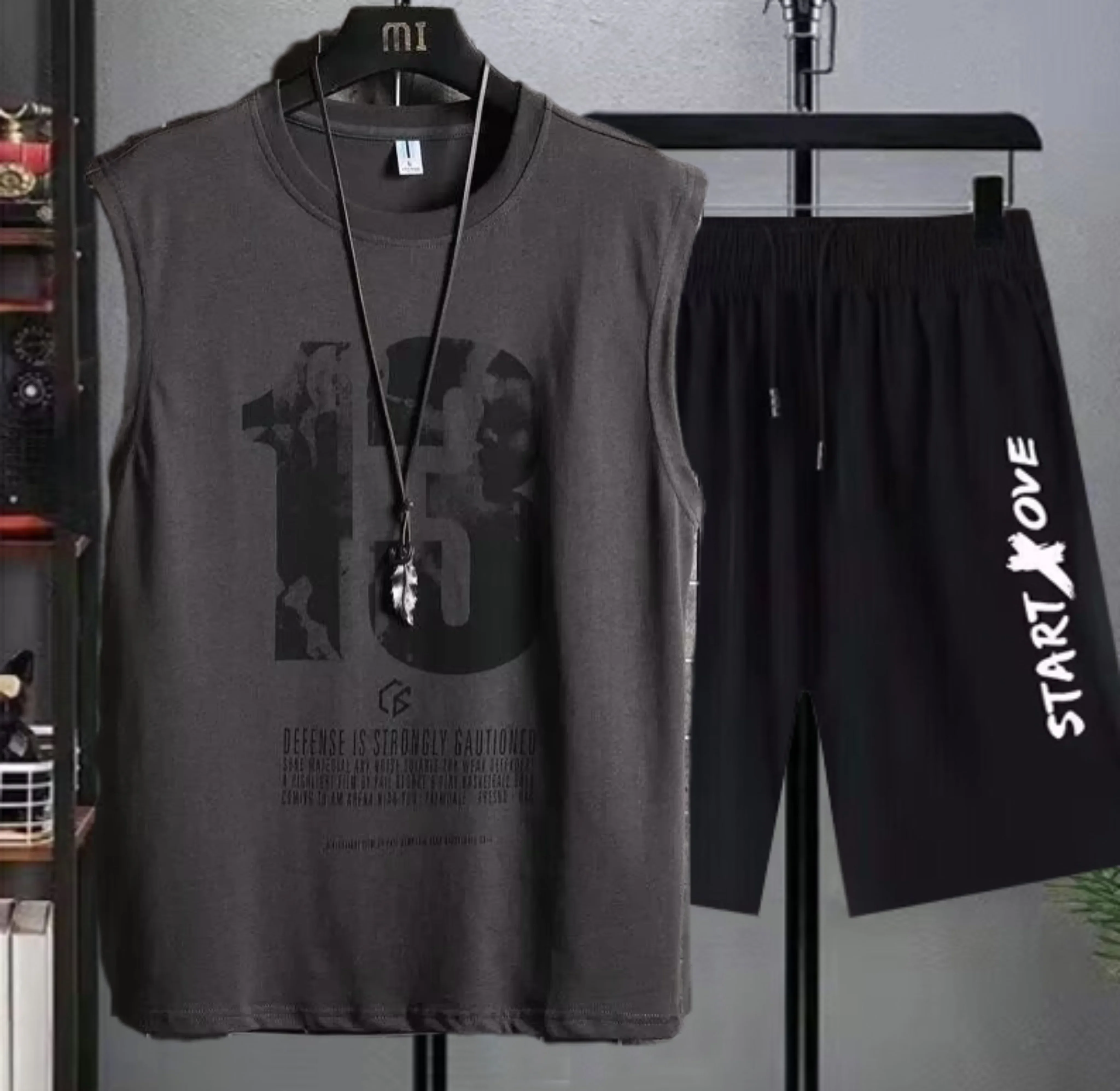2025 여름 남성 세트 캐주얼 통기성 2 피스 티셔츠 + 반바지 정장 남성 Tracksuit 루즈 조끼 조깅 민소매 탑 남성 정장