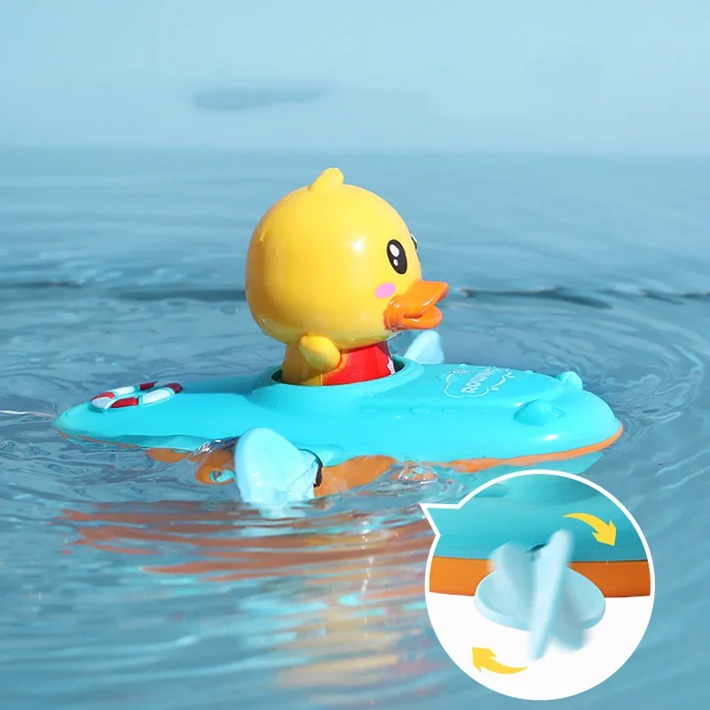 

Children Bath Water Playing Toys Chain Rowing Boat Swim Floating Cartoon Duck Infant Baby Early Education Bathroom Beach Gifts