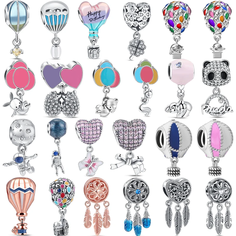 

Hot Air Balloon Series Charm Boy Girl Elephant Squirrel Panda Astronaut Bead Accessories Fit Original Pandora Bracelet For Woman