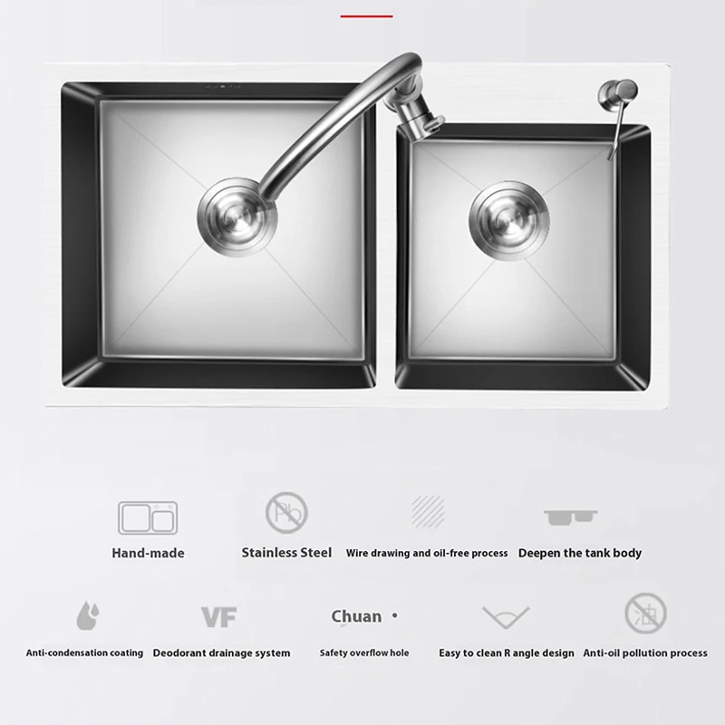 Stainless Steel Kitchen Sink Large Double Bowl Household Dish & Vegetable Wash Basin Undermount Basin