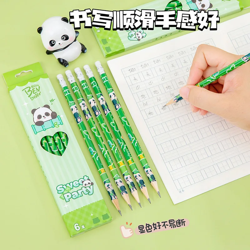 12 pezzi (2 set) Matite di piombo in legno Panda Premi per la scuola primaria Scuola materna per bambini Cancelleria per scrittura Matita HB simpatico cartone animato - immagine 2