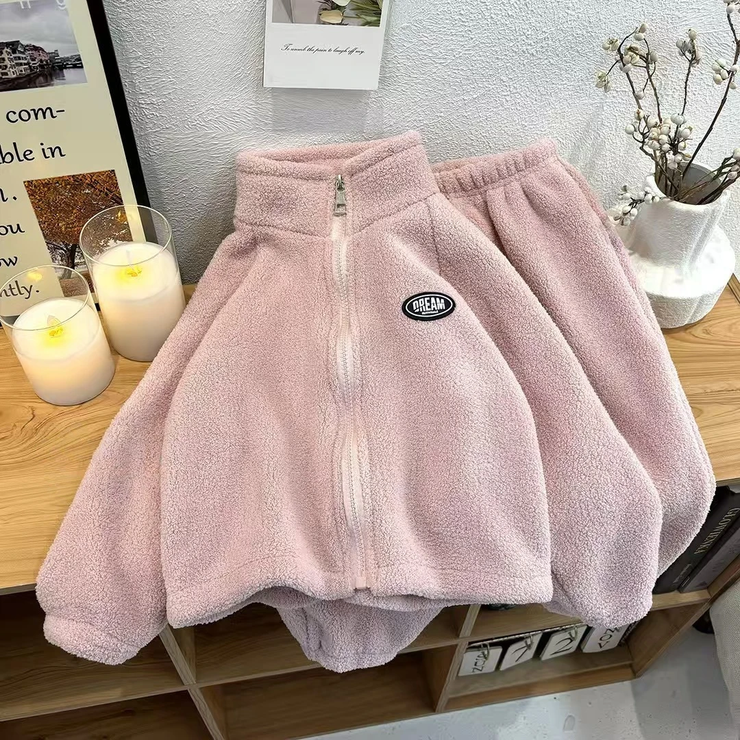 MILANCEL Autumn Baby Fleece Sports Suit - 2-Piece Solid Color Hoodie Set
