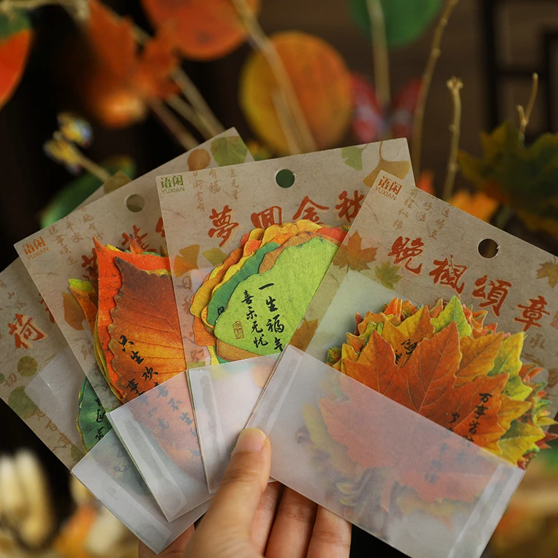 

30 Pcs Fallen Leaf Poetry Series Material Paper Retro Autumn Leaves Collage Writable Paper Diy Junk Journal Planner