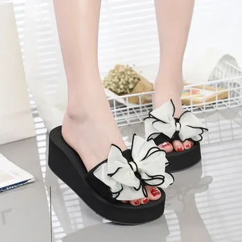 2025Women Bow Summer Sandals Slipper Indoor Outdoor Beach Shoes Summer Women's Shoes Flip Flops on The Platform  Shoes for Women 1
