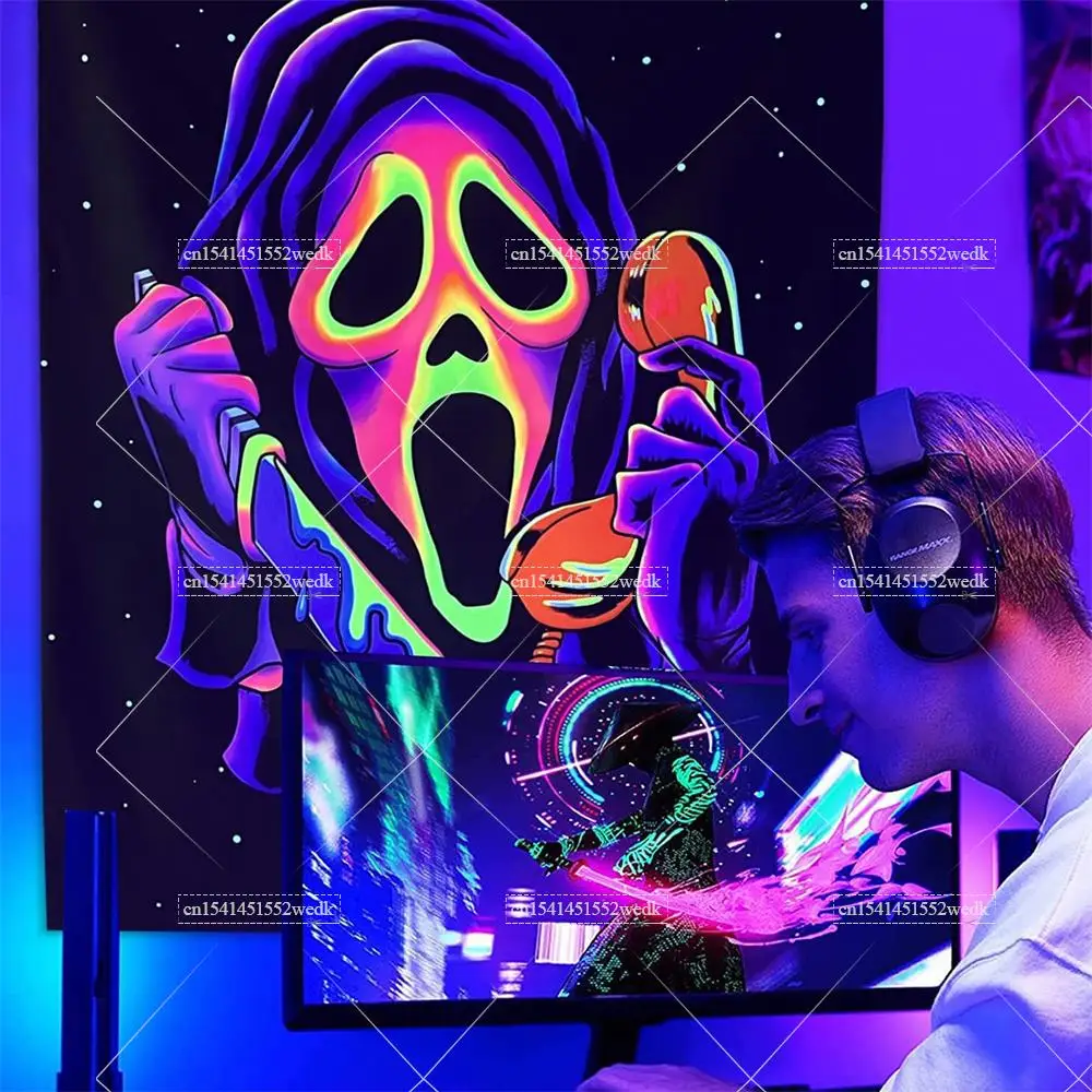 Blacklight Horror Face Tapestry Uv Reactive Halloween Decorazioni Neon Wall Arazzi Fondali Per Feste Estetica Per La Casa
