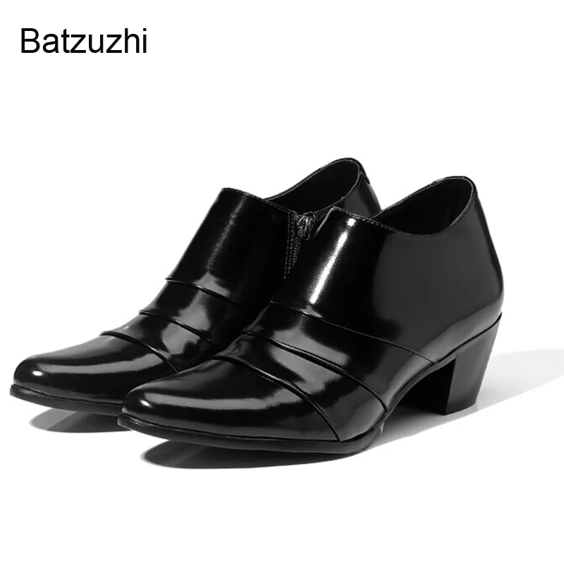 

Туфли Batzuzhi мужские на высоком каблуке 6 см, лодыжки, заостренный носок, на молнии, черные кожаные туфли для мужчин, для вечеринки, свадьбы, бизнеса, размеры 37-44