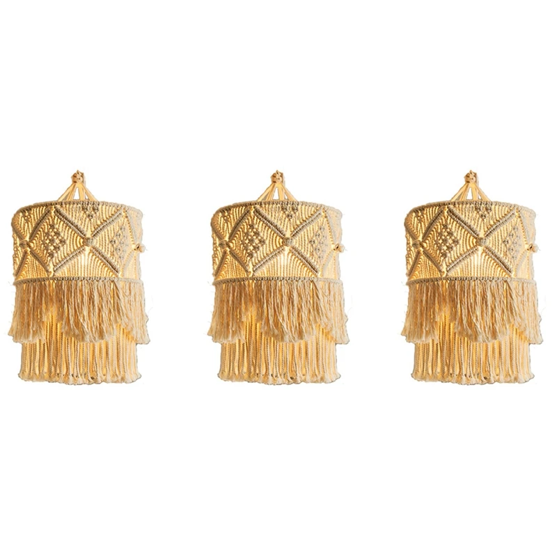 

3X Handmade Wall Tapestry Lampshade Bohemia Macrame Boho Decor Handcraft Tassel Tapestry Background Headboard Hanging