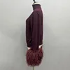 Women's Winter Sweater with Mongolian sheep Fur Cuff Lady Fashion High Collar Soft Warm 3