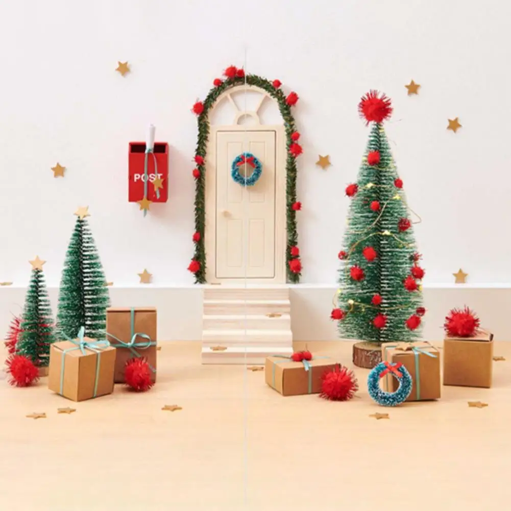 

Christmas Elf Wooden Door Decorations Festive Dollhouse Door Decorations Magical Fairy Doors for Christmas for Dollhouses