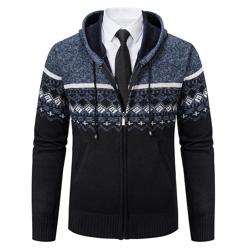 Mens Hooded Cardigan Sweaters Coat Autumn Winter Warm Cashmere Wool Zipper Casual Knitwear Sweater Jacket Male Knitwear Clothes
