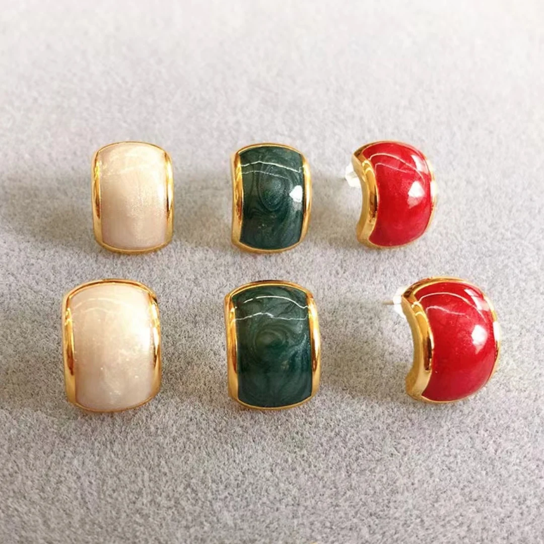 

Candy Pink Blue White Enamel Brass High Quality Earrings Charm Colorful Fashion Waterproof Women's Jewelry New Fashion Jewelry