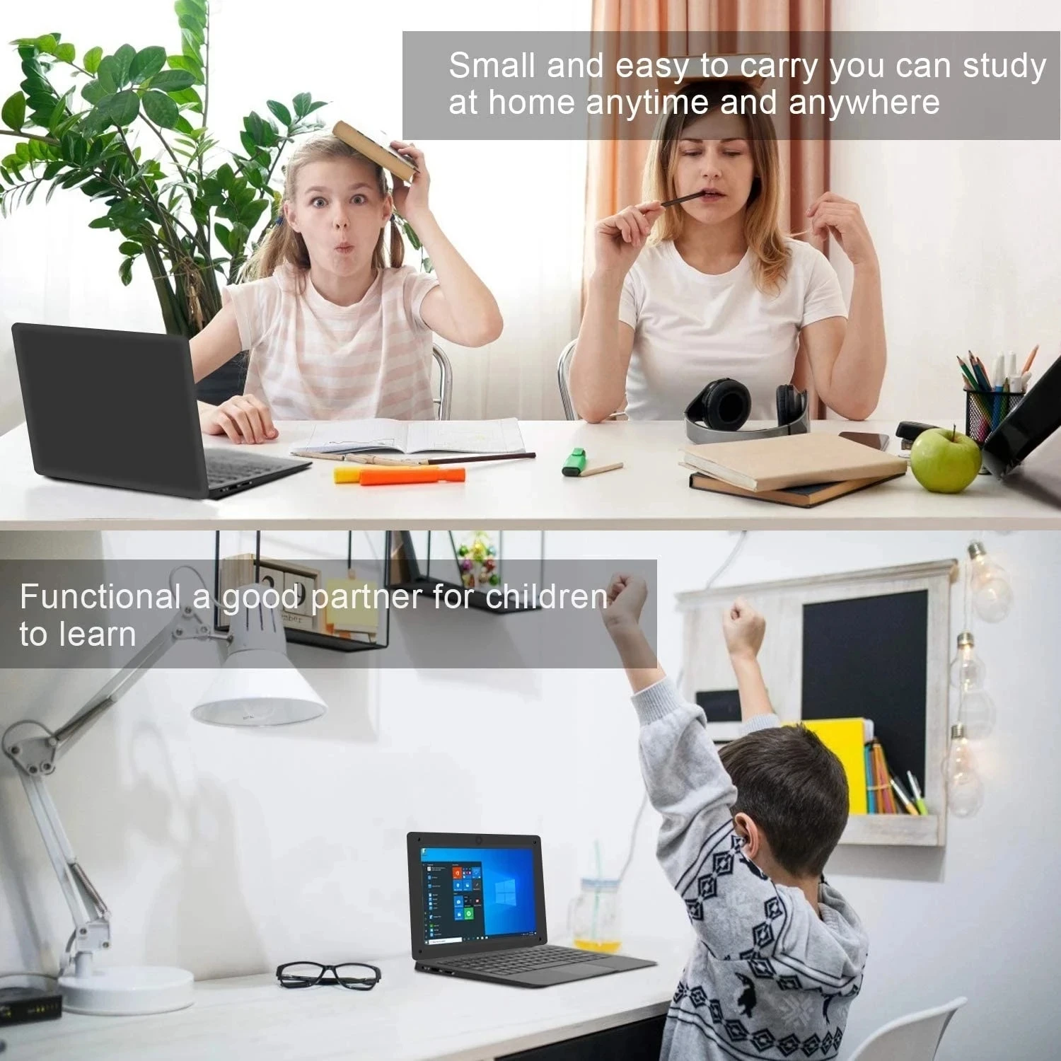 10.1 Inch Computer Laptop Windows 10 OS Preinstalled Quad Core 3GB+64GB Netbook HDMI Webcam Office  (Black) 6