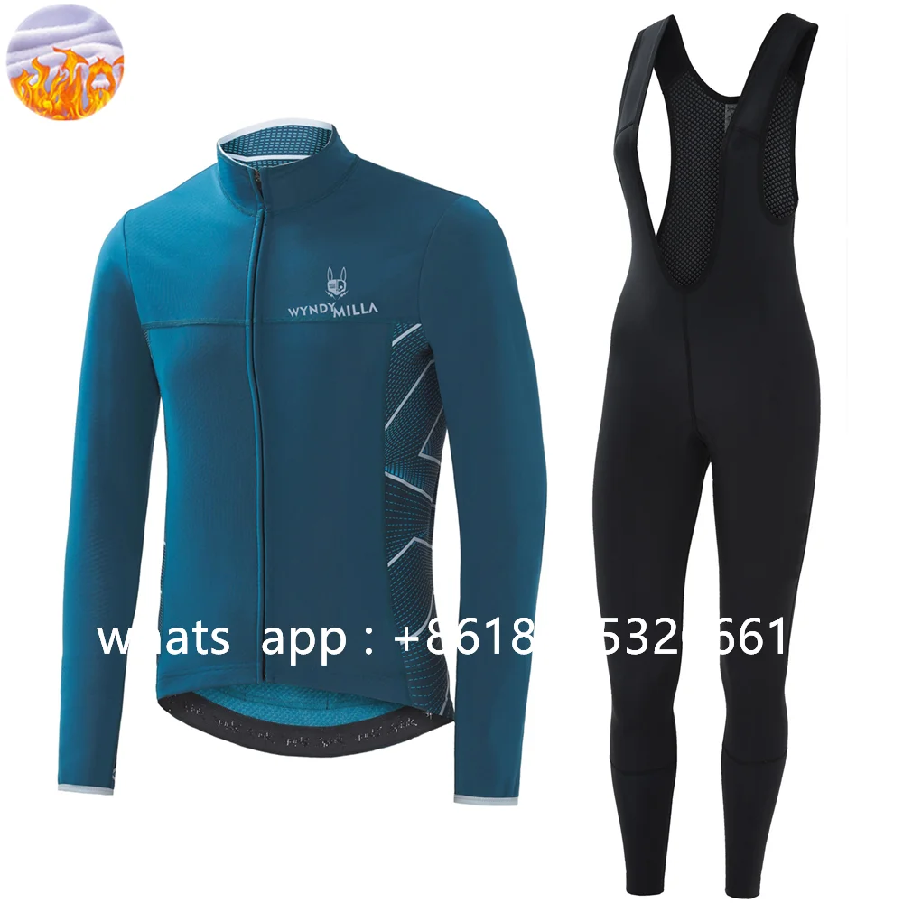 Men's Winter Cycling Jacket Long Sleeve Thermal Fleece Suspender Trousers Set Ciclismo Hombre Outdoor Bike Mtb Light Clothing