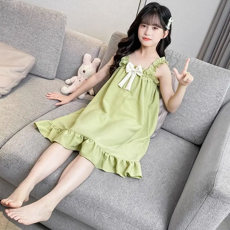 2026 새로운 여름 여자아이 공주님 스트랩리스 나이트가운 어린이 학생 홈 드레스