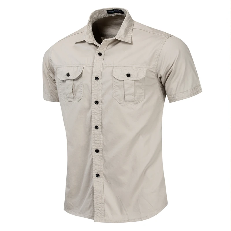 HENCHIRY Brand Men's 2022 Summer New New Military Business Slim Short Sleeve Work Shirts Casual Cotton Multi Pocket Work Shirts short sleeve button up Shirts