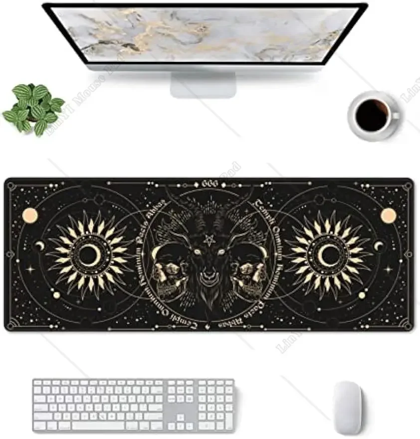 Sun and Moon Gothic Skull Goat Mouse Pad Extended Large