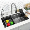 Black Nano Kitchen Sink 304 Stainless Steel Waterfall Sink Basin Large Single Bowl With Multifunction Touch Waterfall Faucet 2