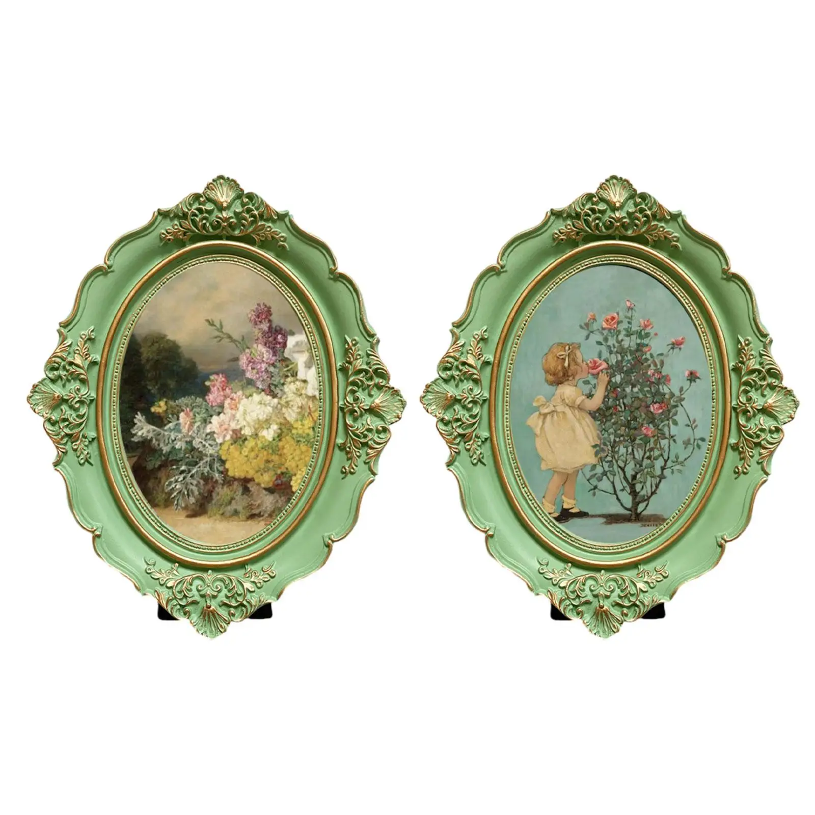 Picture Frame Oval Antique Retro Ornate Elegant Photo Holder Photo Gallery Art for Wall Table Living Room Hallway Home Decor
