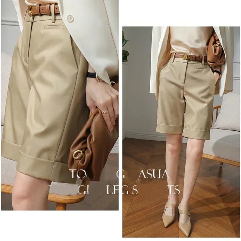 Women's Summer Shorts High Waist Knee Length Straight Pants