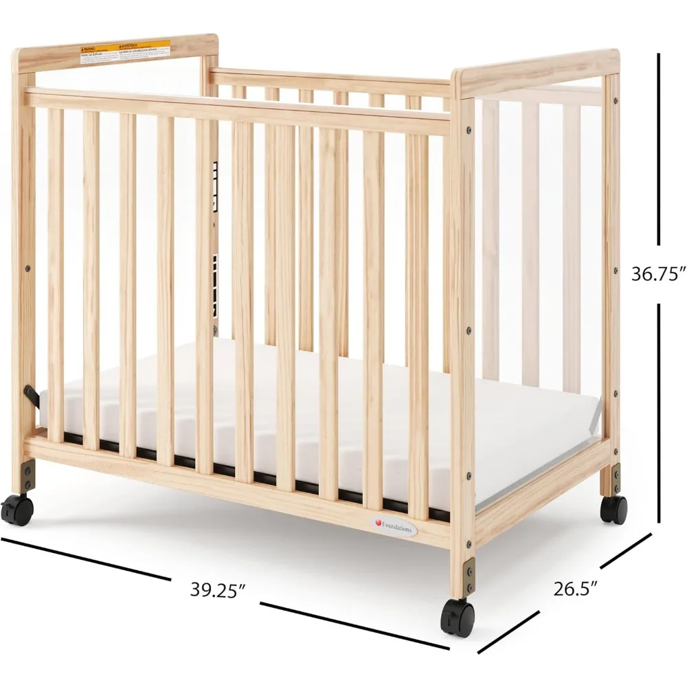 SafetyCraft Clearview Compact Daycare Crib, Durable Wood Construction, Non-Marking Casters (2 Locking), Includes 3” InfaPure 3