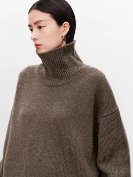 Thickened turtleneck 100% pure cashmere sweater women's loose lazy knit silhouette sweater European products 3