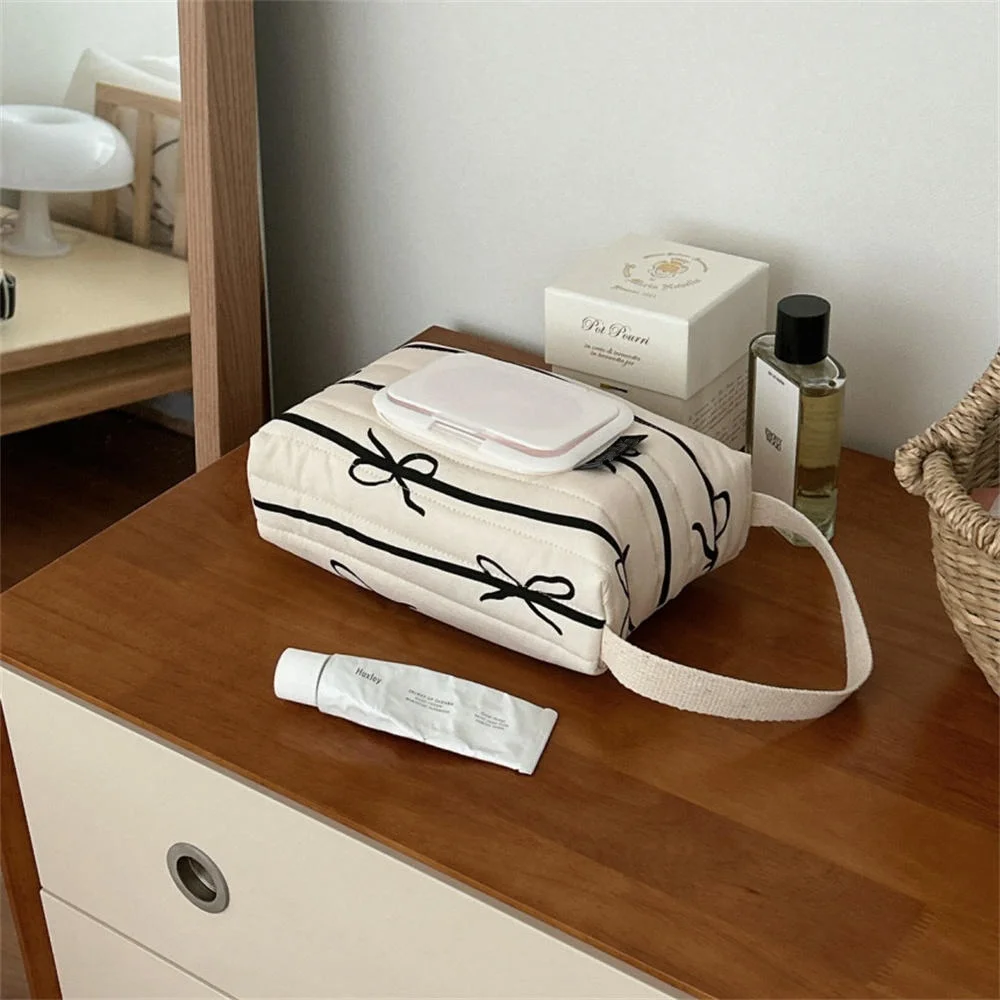 Cute Bow Flip Cover Tissue Box Kawaii Wet Wipes Case Car Home Hanging Bag Paper Holder Napkin Storage Container Paper Organizer 6