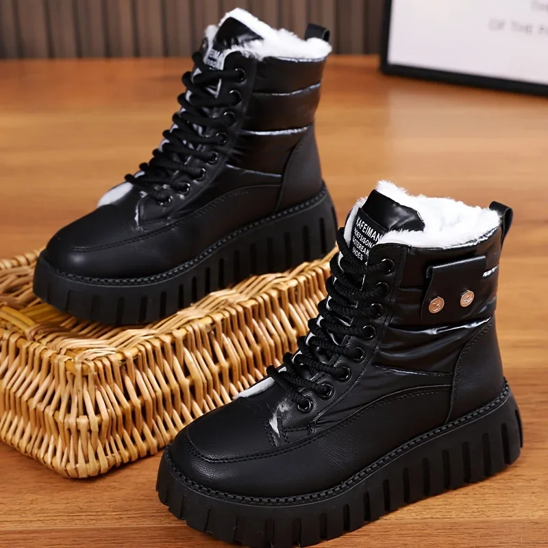 

Women Round Toe Non-slip Warm Snow Boots Fleece Lining Comfortable Thick Soled Platform Fashion Ankle Boots