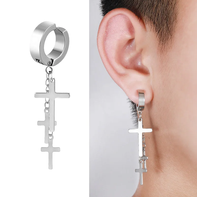 1Pc Punk Steel-color Stainless Steel Ear Clip Earrings For Men/Women Non Piercing Fake Jewelry Gift ear clip earrings