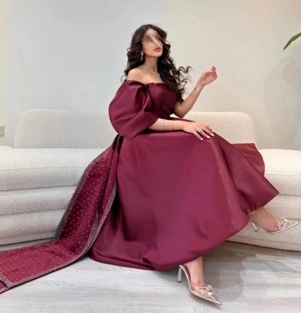 Ball es Exquisite Off-the-shoulder Gown Evening Beading Bows Satin Formal Occasion vestidos de coquetel