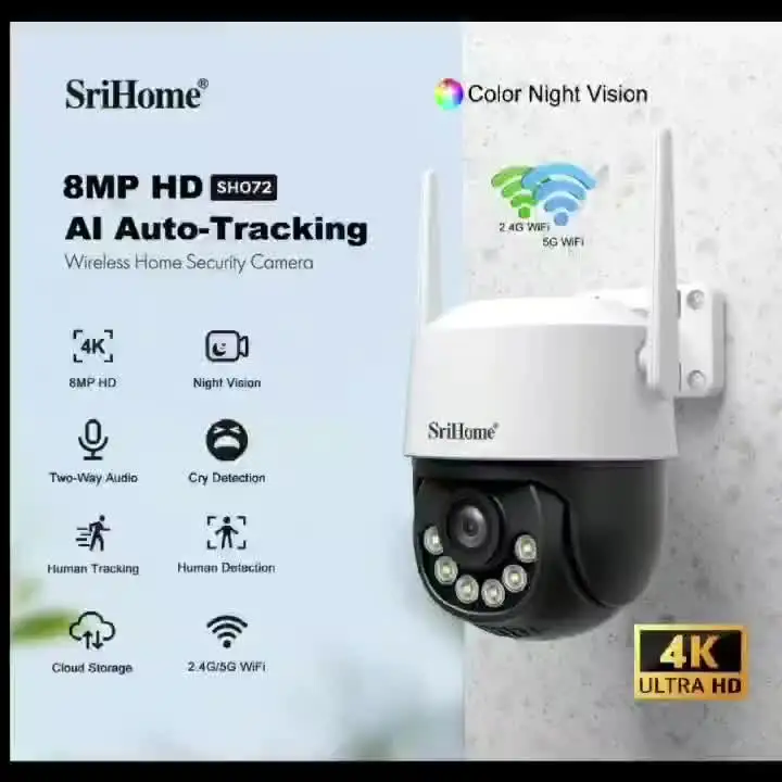 Srihome SH048 4MP 1080P WiFi Dual Lens IP Camera PTZ Cam AI Auto Tracking Security Video Surveillance Night Color Outdoor Cameras Motion Detection Two Way Audio Cctv Cam