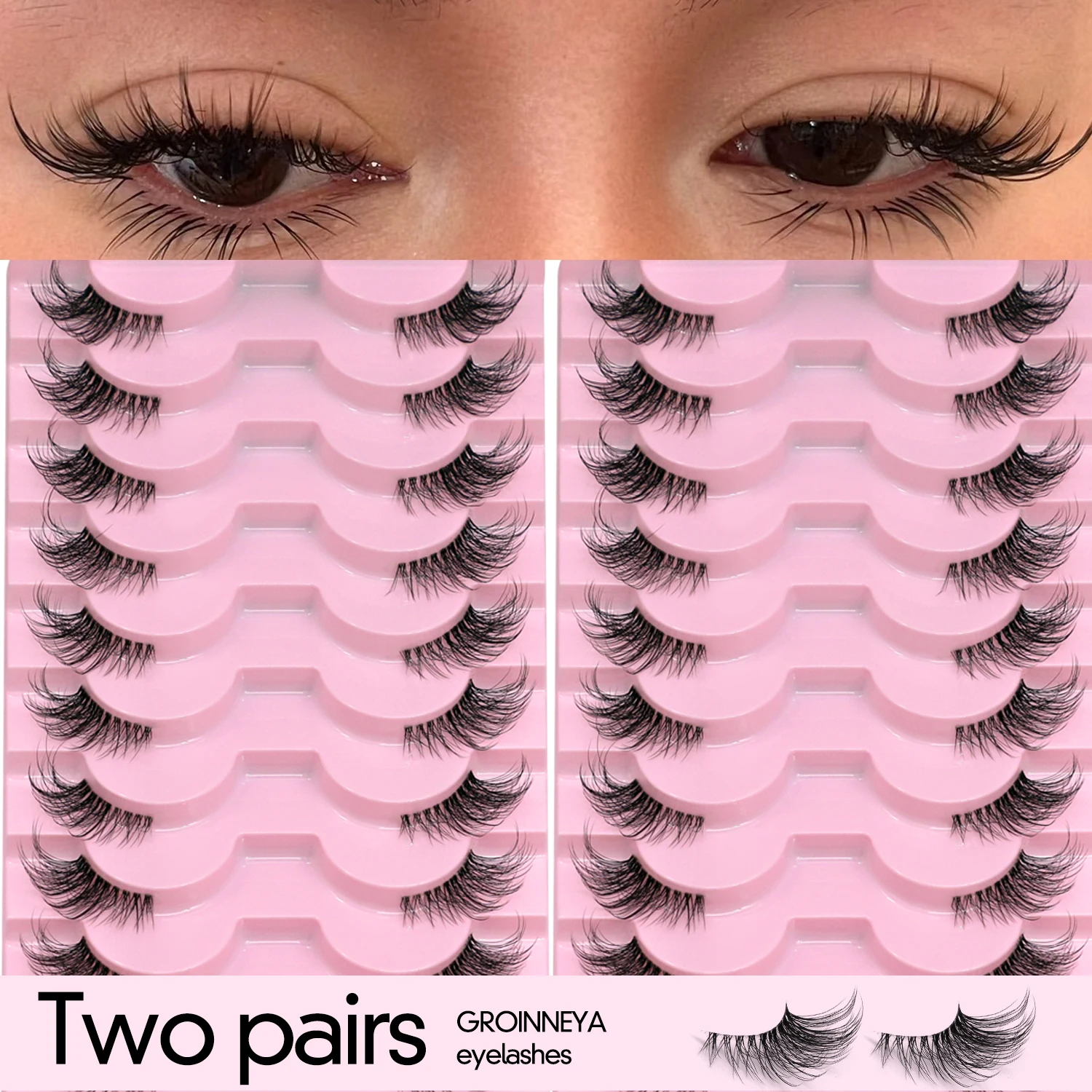 Half Eyelashes Two Boxs Natural Fluffy Cat Eye Soft Wispy Faux Mink Winged End