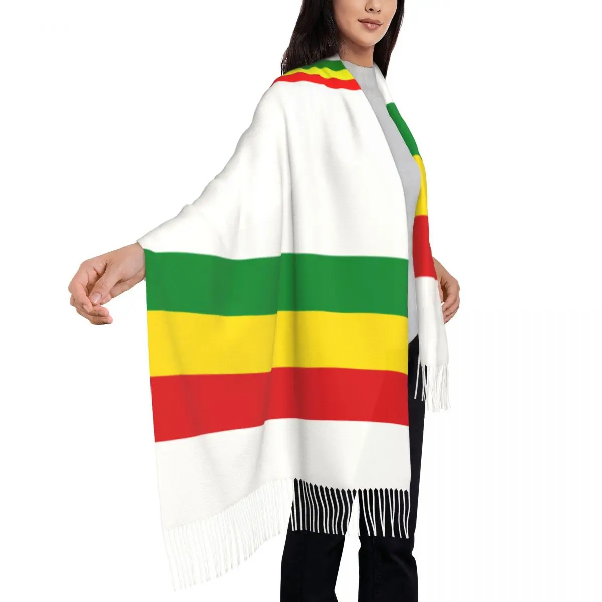 Rasta Stripe Rasta Scarf Wrap Women Long Winter Warm Tassel Shawl Unisex Jamaican Scarves