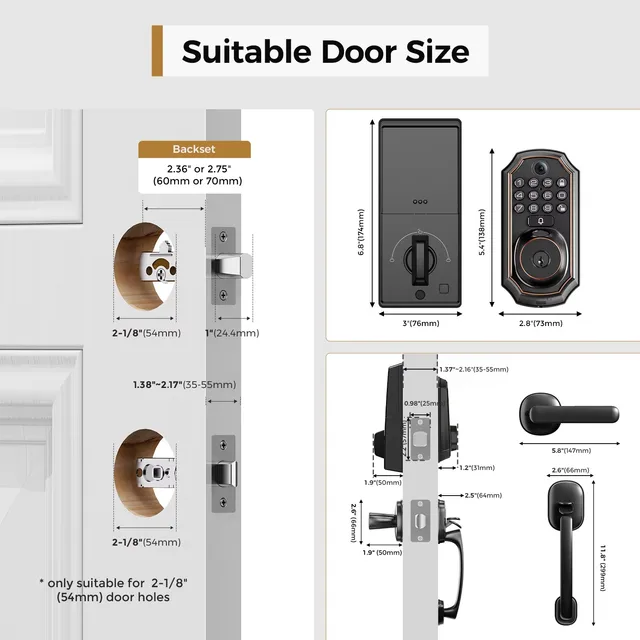 ARPHA Smart Lock D289H Set Smart WiFi Keyless Door Lock with Camera 5 in 1 Fingerprint Entry App-Controlled Auto-Lock System 6