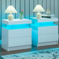 Nightstand Set of 2 LED Nightstand with 2 Drawers, Bedside Table with Drawers for Bedroom Furniture 1