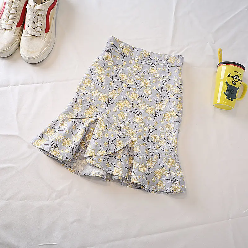 

Summer New High Waist Slimming Flounce A- Line Skirt Hip Short Skirt Women's Clothing 2023 Fishtail Yellow Mini Skirt Woman