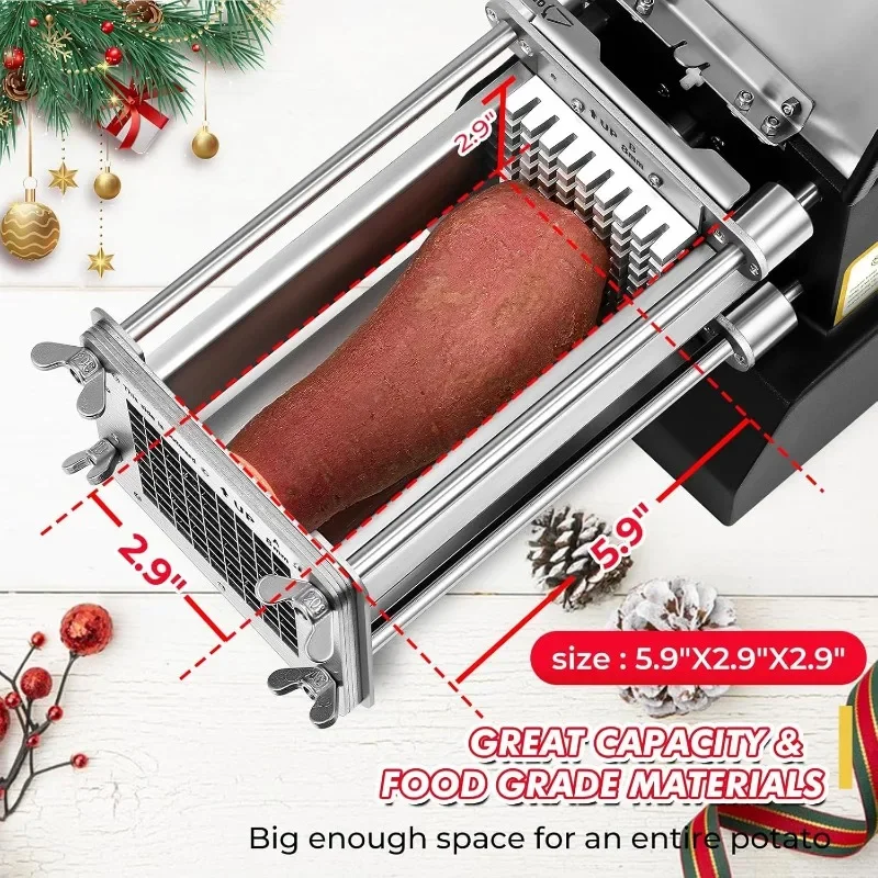 Christmas.French Fry Cutter Electric Potato Cutter Stainless Steel Professional With 4 Blades For Commercial & Cucumbers