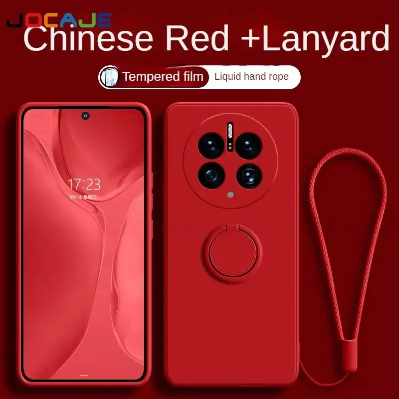 Liquid Silicone Ring Stand Phone Case with Lanyard Holder - Protective Cover