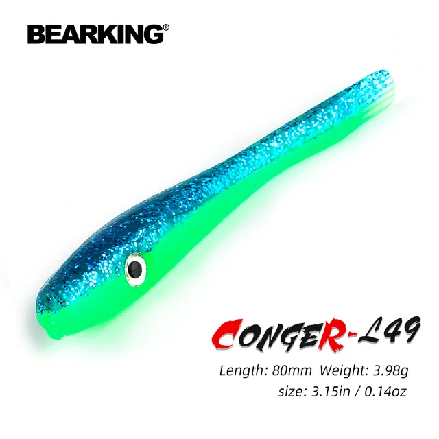 BEARKING Eel 80mm 8pcs/bag Soft Fishing Lure Seabass Artificial Bait  Silicone Worm Shad Needfish Saltwater