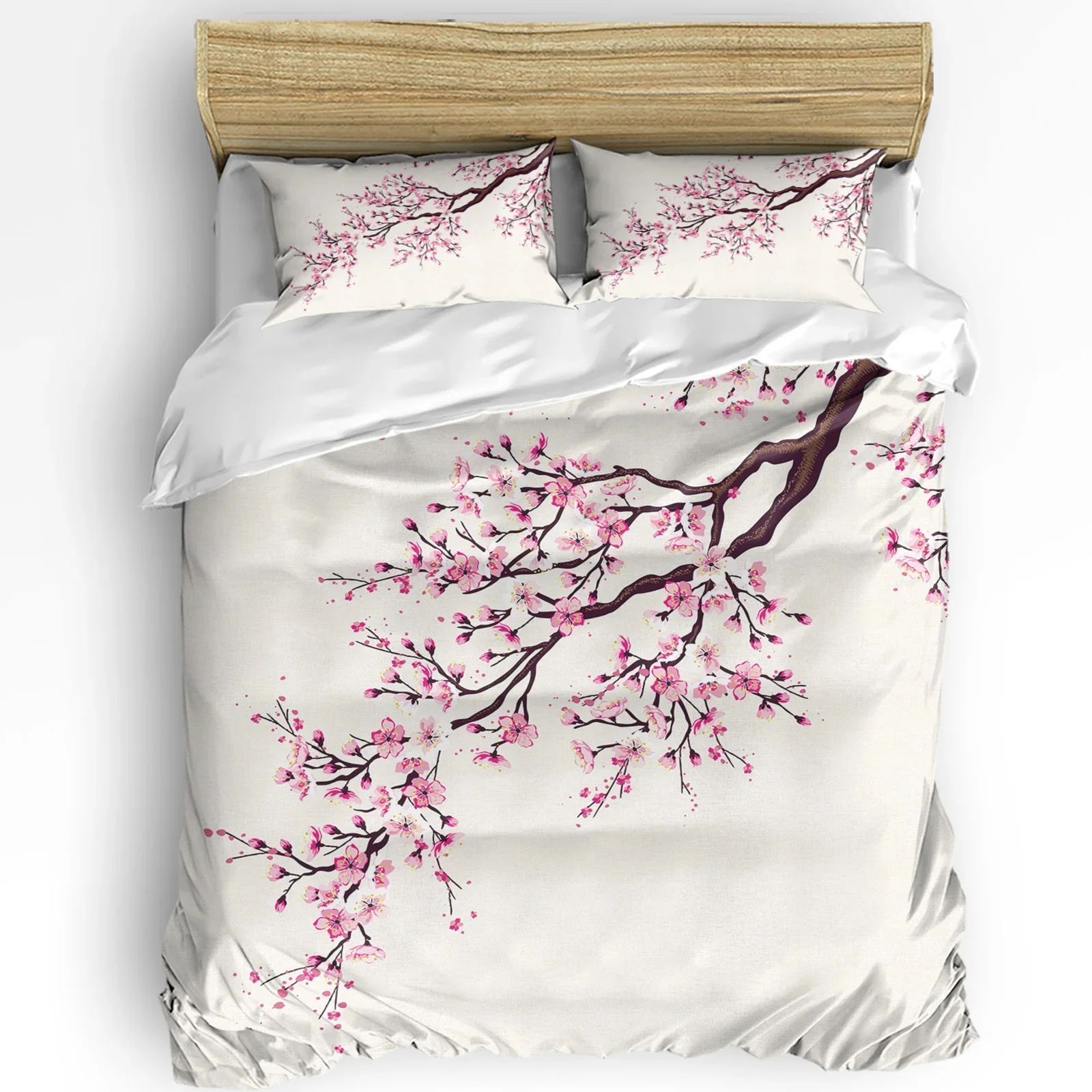 Japanese Style Crane Cherry Blossom Vintage 3pcs Bedding Set For Double Bed Home Textile Duvet Cover Quilt Cover Pillowcase