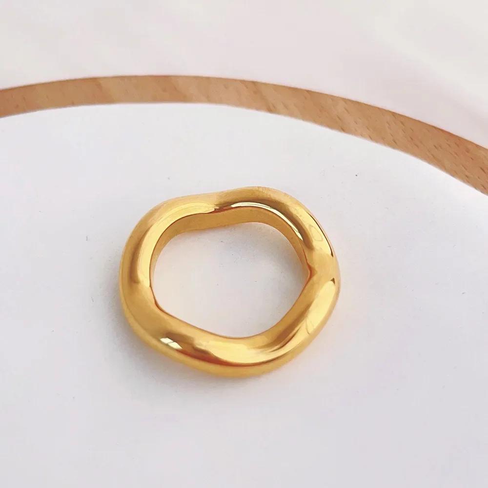 High End PVD Wholesale No Fade&Waterproof Fashion Minimalist Wave Shaped Stainless Steel Ring for Women Girl 3