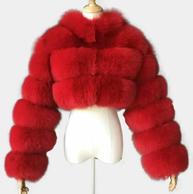 thumbnail image 2 of Women Winter Faux Fur Coats 2025 Lapel Bubble Cropped Jackets 2 of 13