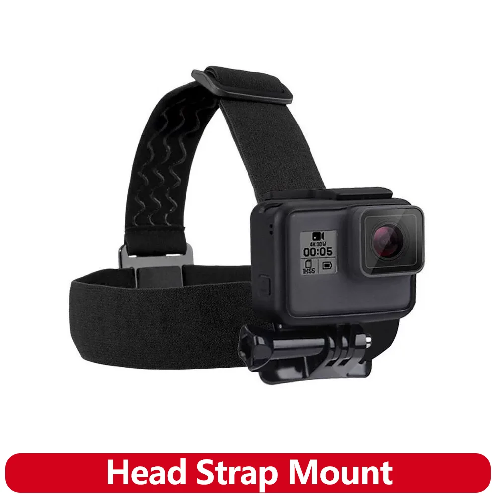 Support tête ajustable du Kit Accessoires Caméra Action 360° - Support Tête, Sangle, Clip Métal, porté confortablement.