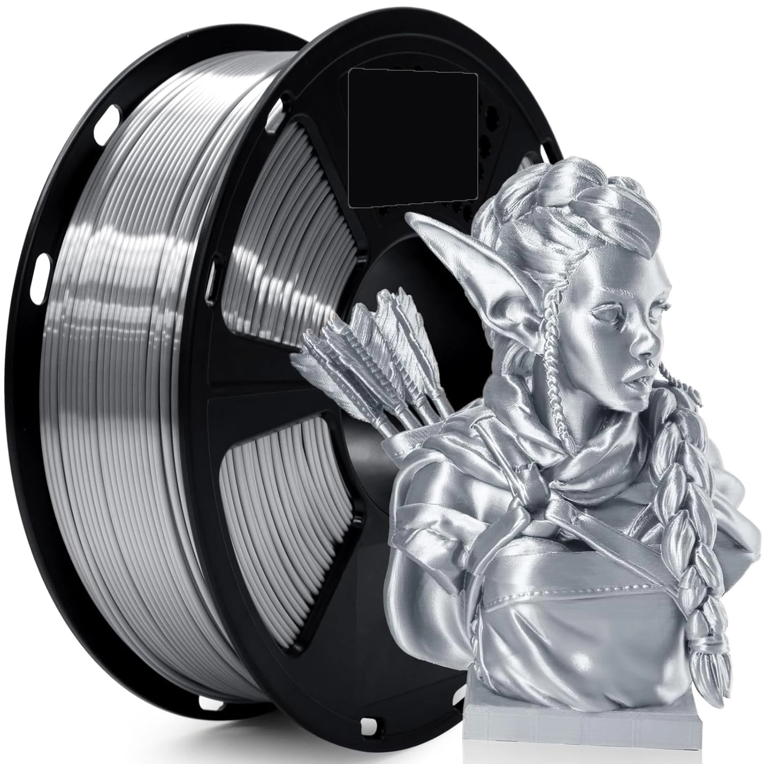 3D Filament 1.75, Shiny Silk PLA Filament with Smooth Silky Surface,Dimensional Accuracy +/- 0.02mm,Silk Silver 250G